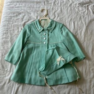 Vintage Mint Green 3T Coat and Bonnet Set
